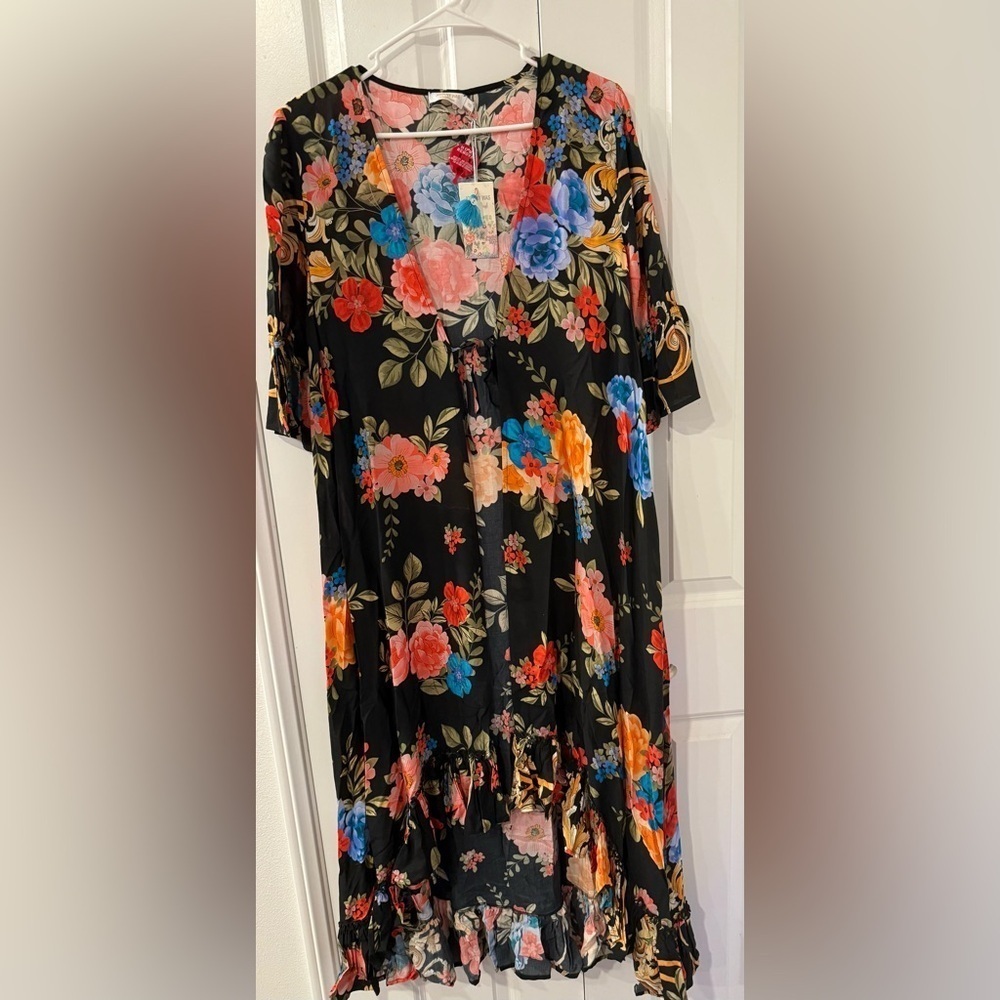 Johnny Was Royal Long Ruffle Kimono Size XS NWT - Picture 4 of 10